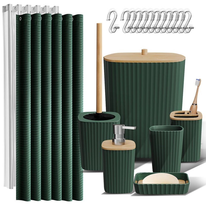Clara Clark Bathroom Accessories Set - Green Bathroom Set  20PC Bathroom Accessory Set  Shower Curtain Set  Toilet Brush  Trash Can & Soap Dispenser - Image 1